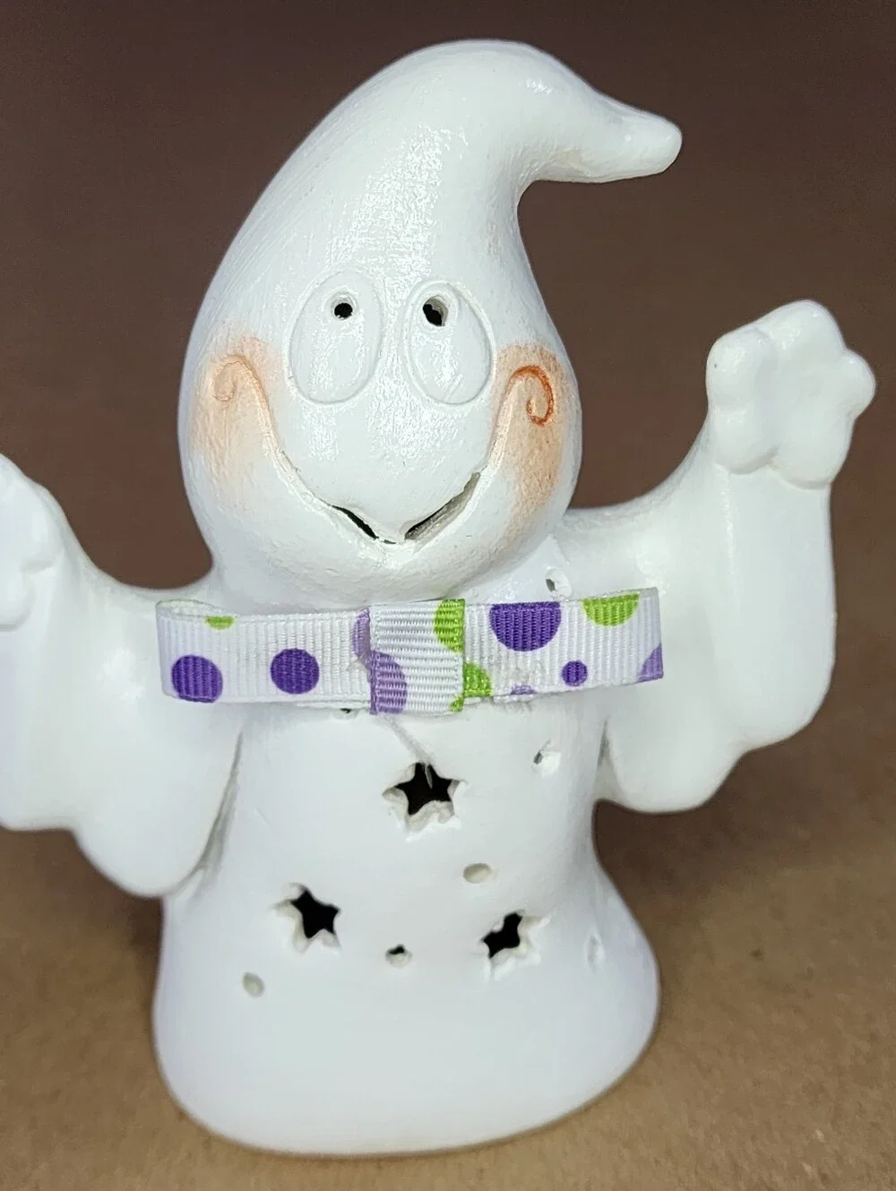 Vintage Halloween Ghost Luminarie Ceramic Hand Painted Signed Star Cut Out Silly